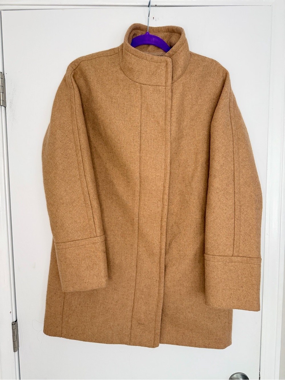 J Crew Camel Wool Blend Women's City Coat Pea Coat Funnel Neck